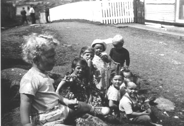 064: l-r back, Jack Hennessey, Phyllis Whelan (pigtails), Hilda Whelan, Ethel  Webber (hat), John Carroll (standing); l-r sitting, Irene Webber, Claire  Webber, Brian Hennessey. (1950) [courtesy of Mary (Reddy) King]  - Phyllis and Hilda daughters of Leo Whelan &amp;amp; Elizabeth Bishop; Ethel, Irene and Claire  daughters of William Webber &amp;amp; Anne Counsel; John son of Michael Carroll &amp;amp; Josie Barry;  Jack and Brian (visitors) sons of John Hennessey &amp;amp; Anastasia McCarthy.